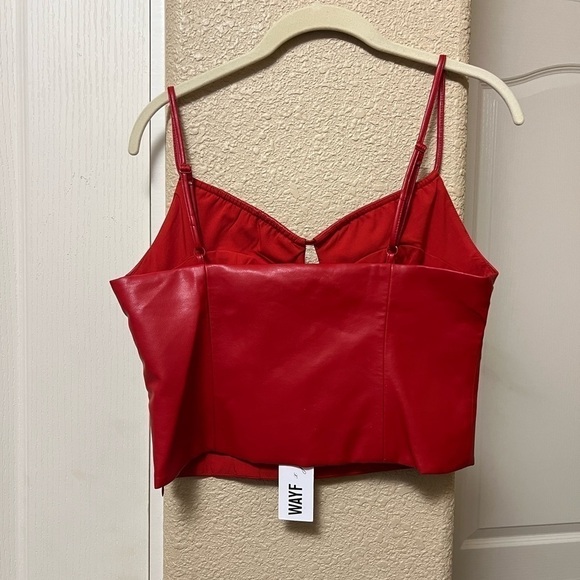 New! WAYF x Jourdan Sloane Giselle Faux Leather Crop Camisole Top - Medium - RED - Picture 9 of 16